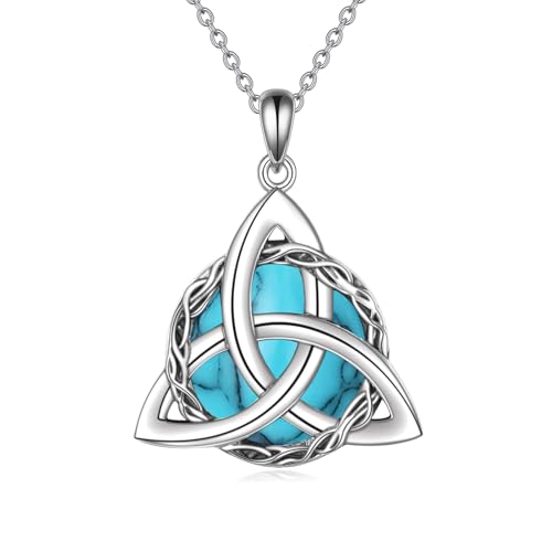 WINNICACA Celtic Knot Necklace 925 Sterling Silver Celtic Pendant Irish Urn Necklace Jewelry Birthday Anniversary Valentine's Day Gifts for Her Women Wife Girlfriend Daughter - style: 1-Celtic Knot Necklace(Turquoise)