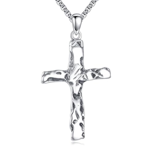 925 Sterling Silver Cross Necklace for Men & Women Crucifix Jesus/Cross Pendant with 22"+2" Stainless Steel Chain Jewelry Gift for Christmas, Father's Day, Mother's Day, Birthday-Gift Box Included - style: A02 Cross