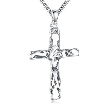 925 Sterling Silver Cross Necklace for Men & Women Crucifix Jesus/Cross Pendant with 22"+2" Stainless Steel Chain Jewelry Gift for Christmas, Father's Day, Mother's Day, Birthday-Gift Box Included - style: A02 Cross