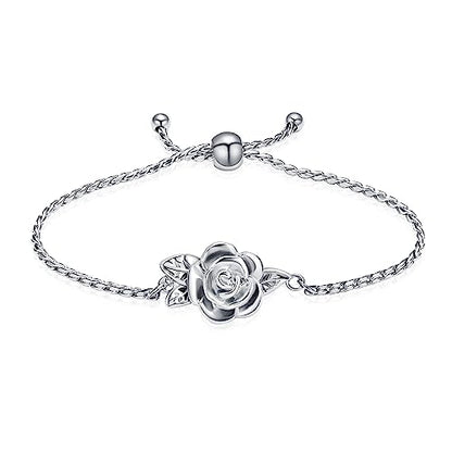 Minicremation Women's Adjustable Rose Urn Bracelet Ashes Holder Memorial Elegant Link Chain Keepsake Cremation Bangle to Hold Ashes - color: Silver-B