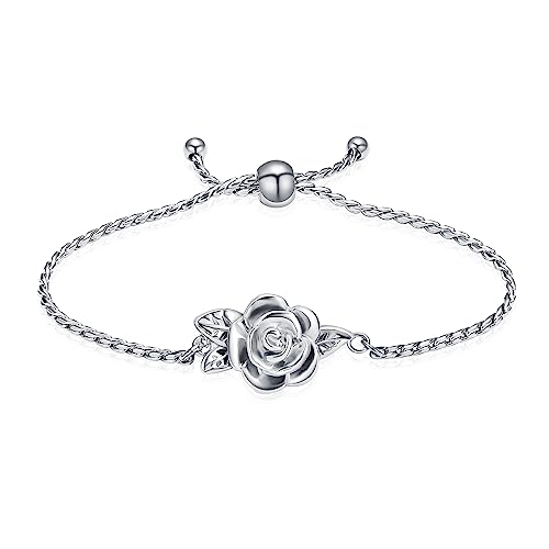 Minicremation Women's Adjustable Rose Urn Bracelet Ashes Holder Memorial Elegant Link Chain Keepsake Cremation Bangle to Hold Ashes - color: Silver-B