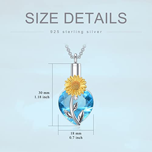 Rose & Daisy Urn Necklace - Sterling Silver Cremation Keepsake Memorial Jewelry - style: Sunflower Urn Necklace-12