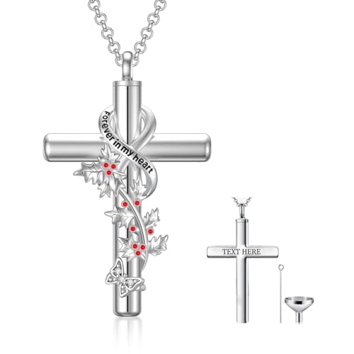 Cross Urn Necklaces for Ashes Sterling Silve 12 Month Birth Flower Cremation Jewelry for Ashes Urn Pendant Keepsake Memorial Pendant Necklace for Ashes for Human Women Pet - color: 12-December-Holly, style: Personalized
