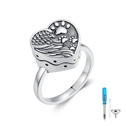 Urn Ring for Ashes 925 Sterling Silver Cremation Rings Always in My Heart Memorial Keepsake Jewelry Gifts for Women - color: Paw Ring, size: 6