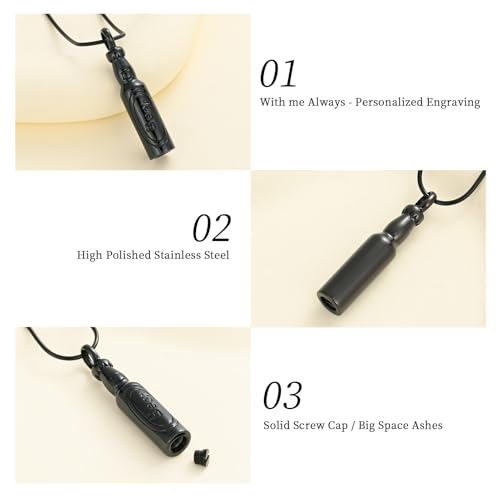 Oinsi Beer Bottle Cremation Jewelry for Ashes Stainless Steel Cylinder Tube Memorial Urn Necklace Keepsake Pendant Jewelry for Human Ashes with Filling Kits - color: A-Black