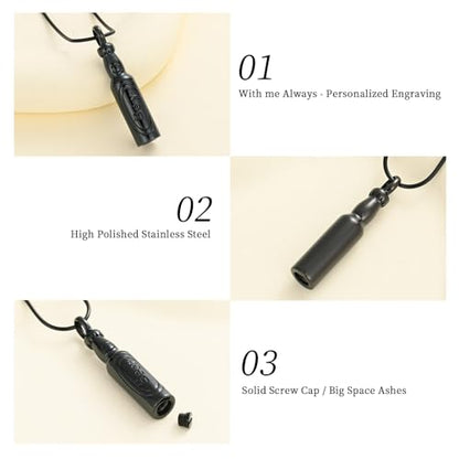 Oinsi Beer Bottle Cremation Jewelry for Ashes Stainless Steel Cylinder Tube Memorial Urn Necklace Keepsake Pendant Jewelry for Human Ashes with Filling Kits - color: A-Black