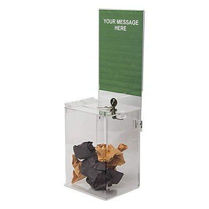 Clear-Ad - Clear Acrylic Ballot & Donation Box 5x7x4 with Lock and Sign Holder - Plastic Countertop Container for Voting, Charity, Survey, Raffle, Contest, Suggestions, Tips, Comments (Pack of 2) - size: 5 x 7 x 4 Clear - 2
