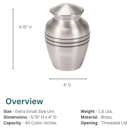 Classic Three Bands Pewter Cremation Urn for Ashes - Extra Small, Brass, Silver Urn, Extra Small Sized Cremation Urn, Child Urn, 8.25 Inches High - size: Extra Small Urn
