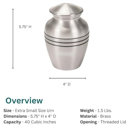 Classic Three Bands Pewter Cremation Urn for Ashes - Extra Small, Brass, Silver Urn, Extra Small Sized Cremation Urn, Child Urn, 8.25 Inches High - size: Extra Small Urn