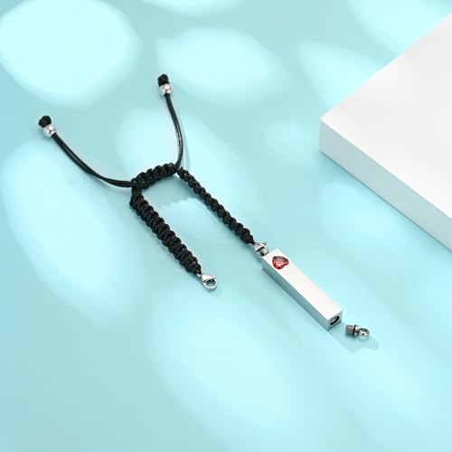 Hearbeingt Crystal Heart Cremation Jewelry Bar Urn Bracelet for Ashes - color: Silver-Red stone
