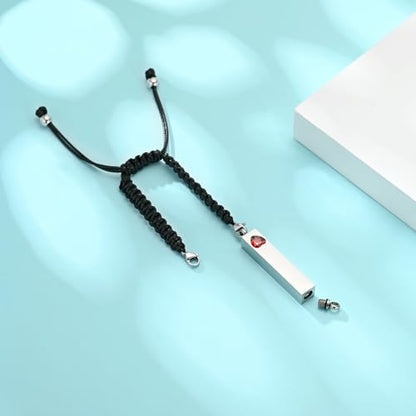 Hearbeingt Crystal Heart Cremation Jewelry Bar Urn Bracelet for Ashes - color: Silver-Red stone