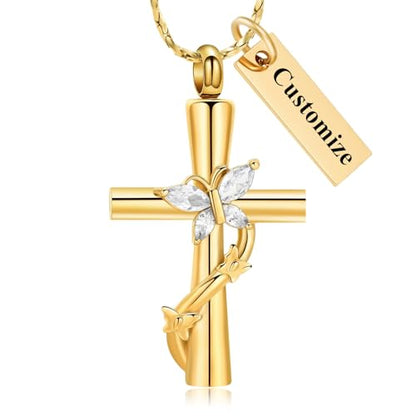 shajwo Butterfly Cross Urn Necklaces for Ashes for Women Men - color: Customize