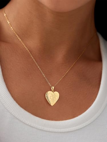 U7 Women Locket Necklace, Heart Photo Lockets Hold Picture, Gift Box Packed | Gold/Silver/Rose Locket Charm, Custom Picture and Engravement Heart Pendant, 20" Chain, Personalized Gift for Mom Wife Friend - color: 03# Gold*2 Heart