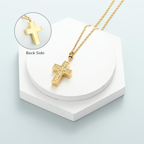 shajwo Tree of Life Cross Cremation Jewelry Urn Necklaces for Ashes | Memorial Ashes Pendant Necklace of Loved One Women Men Ashes Keepsake Necklace - color: Gold