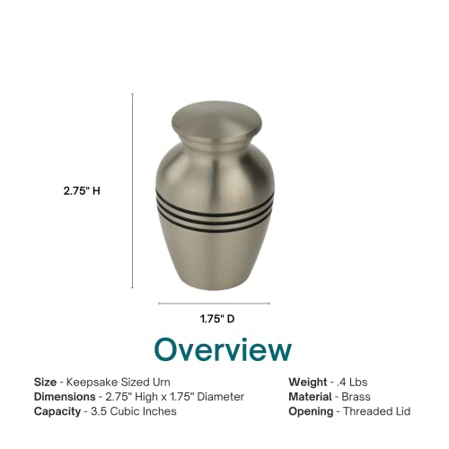 Classic Three Bands Pewter Urn for Ashes - Mini Size Brass Memorial Urn, Gray Silver Design, 3.5 Cubic Inches, 2.75 Inch Funeral Urn - size: Mini Urn