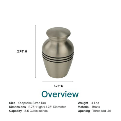 Classic Three Bands Pewter Urn for Ashes - Mini Size Brass Memorial Urn, Gray Silver Design, 3.5 Cubic Inches, 2.75 Inch Funeral Urn - size: Mini Urn
