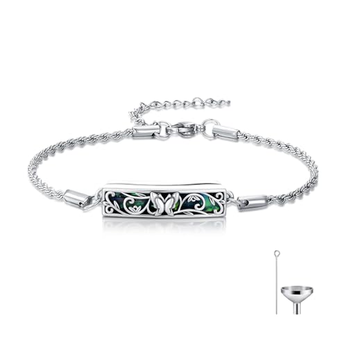 WINNICACA Urn Bracelet for Ashes 925 Sterling Silver Abalone Shell Sunflower/Butterfly/Turtle Cremation Jewelry for Ashes Keepsake Pendant Locket Bracelet for Women Gifts - style: Butterfly Urn Bracelet