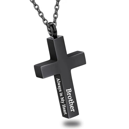 Cross Urn Necklace for Ashes for Men Women Cremation Jewelry Urns Locket Pendant Ashes Holder Memorial Jewelry-Always in My Heart - color: Black Brother
