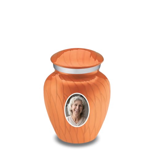 Portrait Embrace Keepsake Urn, Personalized Small Urns for Human Ashes, 3.5 Cubic Inches Human Ashes Urn, Aluminum Mini Urns, Colorful Urns for Human Ashes (Pearl Orange) - color: Pearl Orange