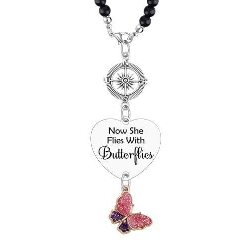 Butterfly Memorial Gifts Car Hanging Accessories for Loss of One Bereavement Gifts Remembrance Present for Mother Grandmother Daughter Rear View Mirror Car Charm Sister Sympathy Gift - color: Butterfly Themed Memorial Car Charm Style7