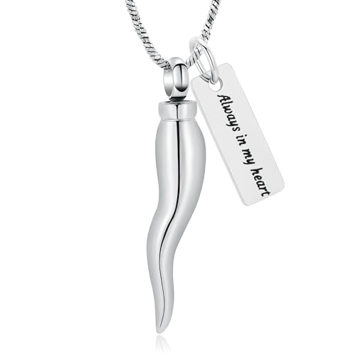 Yinplsmemory Italian Horn Urn Necklace for Ashes Cremation Jewelry Memorial Ashes Keepsake Necklace for Women Men - color: Silver