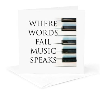 3dRose Image of Words Where Words Fail Music Speaks 1 Greeting Card with envelope - size: 5.5”