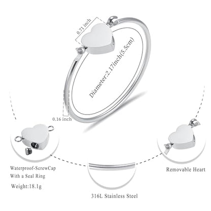 Oinsi Heart Urn Bracelet for Ashes, Cremation Jewelry Leather Bracelets for Men Women, Memorial Jewelry With Filling Kits - color: Silver
