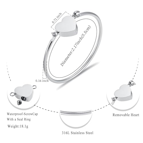 Oinsi Heart Urn Bracelet for Ashes, Cremation Jewelry Leather Bracelets for Men Women, Memorial Jewelry With Filling Kits - color: Silver