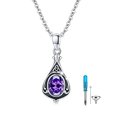 Urn Necklace for Ashes Cremation Jewelry 925 Sterling Silver Ashes Pendant Necklace Memorial Jewelry Gifts for Women Men Girls Boys - style: Celtic-February-Amethyst