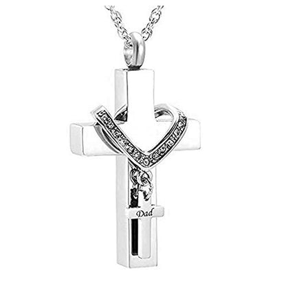 Cross Urn Necklaces for Ashes Cremation Crucifix Keepsake Memorial Pendant Necklace - style: Dad