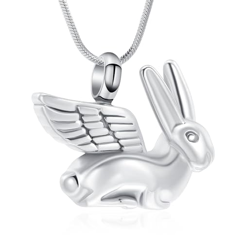 Bunny Rabbit Urn Pendant Necklace - Stainless Steel Cremation Ashes Jewelry for Pets Keepsake Memorial Ashes Locket - color: Silver