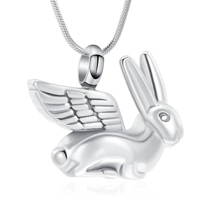 Bunny Rabbit Urn Pendant Necklace - Stainless Steel Cremation Ashes Jewelry for Pets Keepsake Memorial Ashes Locket - color: Silver