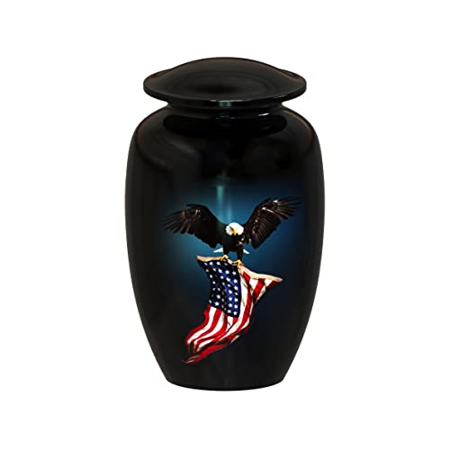 American Flag Eagle Cremation Urns for Human Ashes Adult Male & Female, Patriotic Urns for Funeral Burial Urns Adult Large Upto 200lbs | 200 Cu In (Up to 200 lbs), Hand-Finished Aluminum, Secure Threaded Lid, For Veterans and Service Members - color: Amer