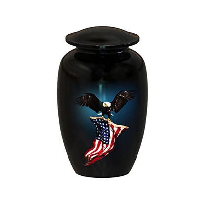 American Flag Eagle Cremation Urns for Human Ashes Adult Male & Female, Patriotic Urns for Funeral Burial Urns Adult Large Upto 200lbs | 200 Cu In (Up to 200 lbs), Hand-Finished Aluminum, Secure Threaded Lid, For Veterans and Service Members - color: Amer