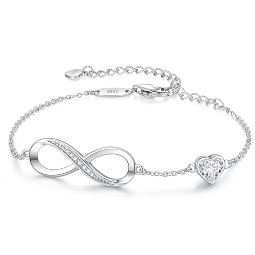 CDE 925 Sterling Silver Infinity Birthstone Bracelet Jewelry Gift for Women | Hypoallergenic,Non Tarnish,Heart CZ,Nickel-Free & Lead-Free,Anniversary Christmas Birthday Idea Gifts for Wife Girlfriend Her - color: 04-Apr.