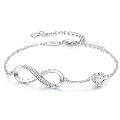 CDE 925 Sterling Silver Infinity Birthstone Bracelet Jewelry Gift for Women | Hypoallergenic,Non Tarnish,Heart CZ,Nickel-Free & Lead-Free,Anniversary Christmas Birthday Idea Gifts for Wife Girlfriend Her - color: 04-Apr.