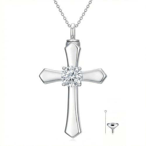 YYB Urn Necklace for Ashes Women Heart Birthstone Cross Cremation Jewelry | Memorial Keepsake Funeral Jewelry for Loved Ones (with Funnel Filler) - color: 04--Synthetic Diamond April