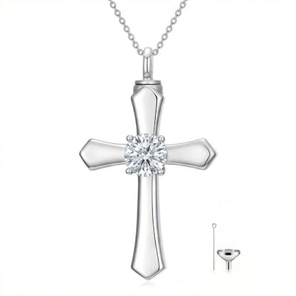 YYB Urn Necklace for Ashes Women Heart Birthstone Cross Cremation Jewelry | Memorial Keepsake Funeral Jewelry for Loved Ones (with Funnel Filler) - color: 04--Synthetic Diamond April