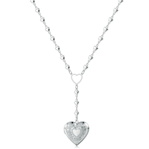 Personalized Heart Locket Necklace for Women Stainless Steel- Heart Necklace - color: silver