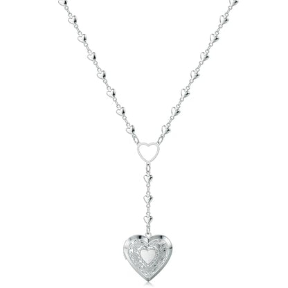 Personalized Heart Locket Necklace for Women Stainless Steel- Heart Necklace - color: silver
