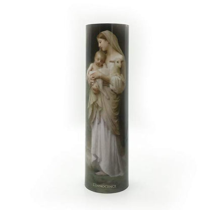 L'Innocence. LED Flameless Devotion Prayer Candle, Religious Gift, 6 Hour Timer for More Hours of Enjoyment and Devotion! Dimensions 8.1875" x 2.375"