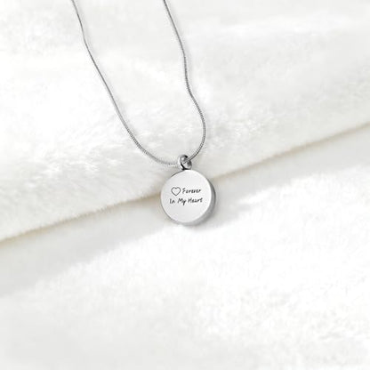 Cremation Urn Necklaces for Ashes, Round Stainless Steel Memorial Jewelry Keepsake Pendant for Women Men, Decorative Four-Leaf Clover Touch - style: Love