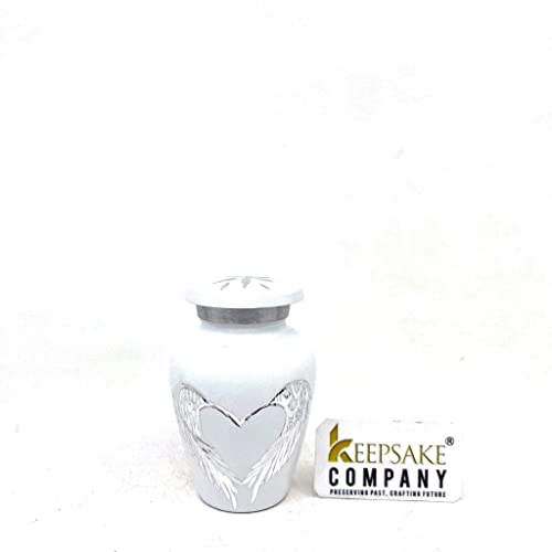 Keepsake COMPANY's White Small Urns for Human Ashes - Angel Wings Mini Urns - Cremation Keepsakes urns for Ashes – Urn -ERN - Tiny Urns for Men - (Single Miniature Urn) - color: White Matte