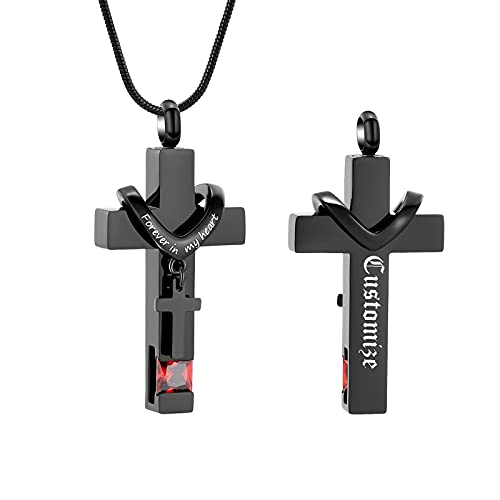 Forever in My Heart Birthstone Personalized Double Cross Urn Pendant Cremation Jewelry for Ashes Cross Ashes Keepsake - color: Customize