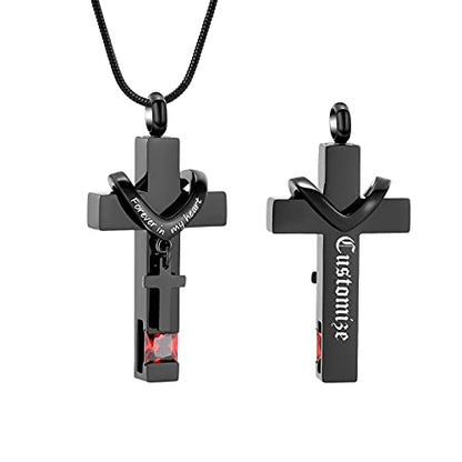 Forever in My Heart Birthstone Personalized Double Cross Urn Pendant Cremation Jewelry for Ashes Cross Ashes Keepsake - color: Customize