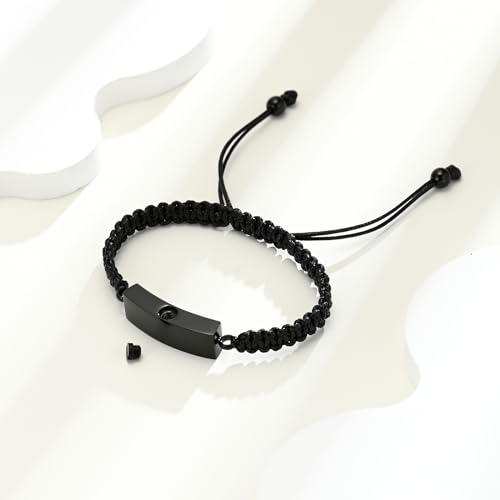 Cuban block Urn Bracelet for Ashes Cremation Jewelry Stainless Steel Memorial Locket Keepsakes Jewelry Braided rope Urns Bracelet for Men Gifts - color: Black