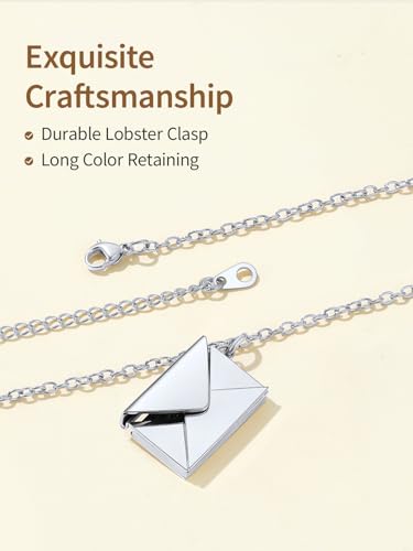 FindChic Locket Necklace for Women Custom Photo Memorial Gifts Multi-Shaped - color: Silver-Envelope