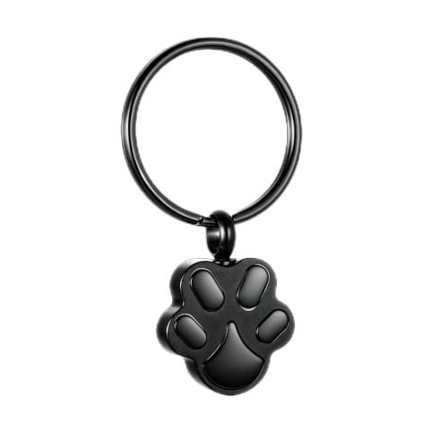 Customize Pet Cremation Keyring for Ashes Dog Cat Paw Print Keychain for Ashes Holder Pet Urn Keyring - color: Black