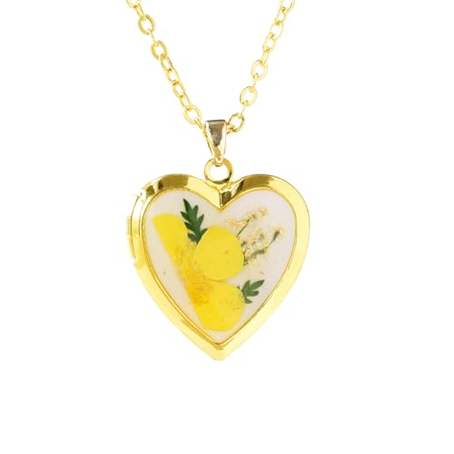 Heart Locket Necklace That Holds Pictures Pressed Flower Photo Locket Pendant Necklace for Girl Women Gift for Her - style: Little Narcissus