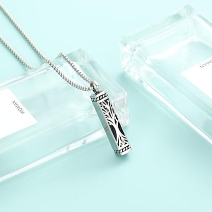 Tree of Life Urn Necklace, Stainless Steel Memorial Ashes Pendant | Tree of Life Cremation Jewelry Stainless Steel Locket Vertical Bar Keepsake Necklace Jewelry for Women Men Human Ashes - color: Silver